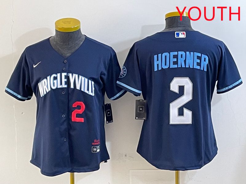 Youth Chicago Cubs #2 Hoerner Blue City Edition Game 2025 Nike MLB Jersey style 3